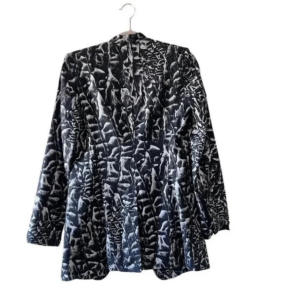 Helmut Lang Women's Strata Linen Blend Black White Animal Print‎ Blazer Coat 0